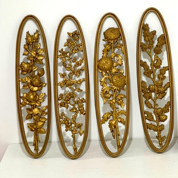 Syroco Other - Gold Burwood Syroco Floral Oval 4 Vintage Wall Plaques Flowers Hollywood Regency